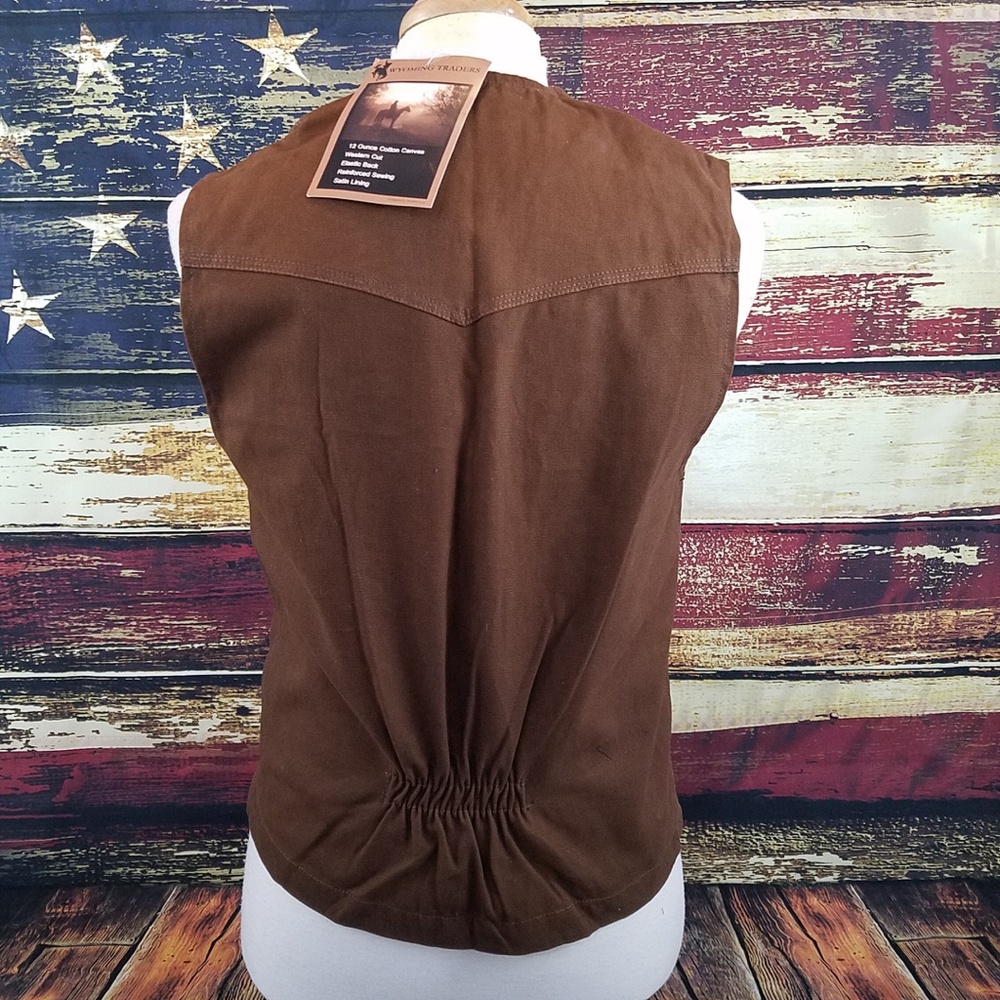 WYOMING TRADERS MENS CHOCOLATE BRONCO CANVAS VEST - Picture 5 of 8